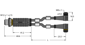 Соединительная системаY-разветвитель с кабелем, вилка M12 x 1 - 2 x розетки M8 x 1 - VBRS4.4-2PKW3M-5/5/TEL - 6630424 Turck 