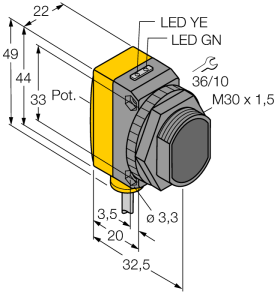 Фотоэлектрический датчикдиффузионный датчик - QS30D - 3072604 Turck