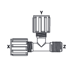 Union reducer tee with flare connection and NPT male thread on Z GEMU FMRT 