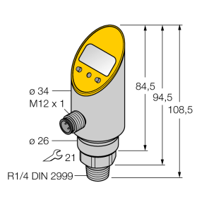 Pressure sensorс 2-мя транзисторными переключающими PNP/NPN выходами - PS003V-310-2UPN8X-H1141 - 6833519 Turck 