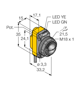Фотоэлектрический датчикконвергентный датчик - QS18VP6CV15 - 3061642 Turck