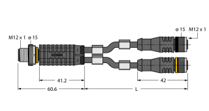 Соединительная системаY-splitter with cable, male M12 x 1 - 2 x female M12 x 1 - VBRS4.4-2RKC4T-1/1/TEL - 6628199 Turck 