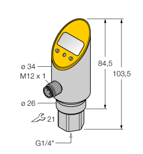 Pressure sensorс 2-мя транзисторными переключающими PNP/NPN выходами - PS010V-301-2UPN8X-H1141 - 6833316 Turck 