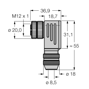 "Круглый разъем M12 x 1разборный разъем ""мама"", угловой - BMWS8251-8,5 - 6904723 Turck"