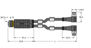 Соединительная системаY-разветвитель с кабелем, розетка M12 x 1 - 2 x вилки O 8 мм - VBRK4.4-2PSW3S-5/5/TXL - 6630430 Turck 