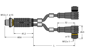 Соединительная системаY-splitter with cable, male M12 x 1 - 2 x female M12 x 1 - VBRS4.4-2WKC4T-1/1/TXL - 6628153 Turck 